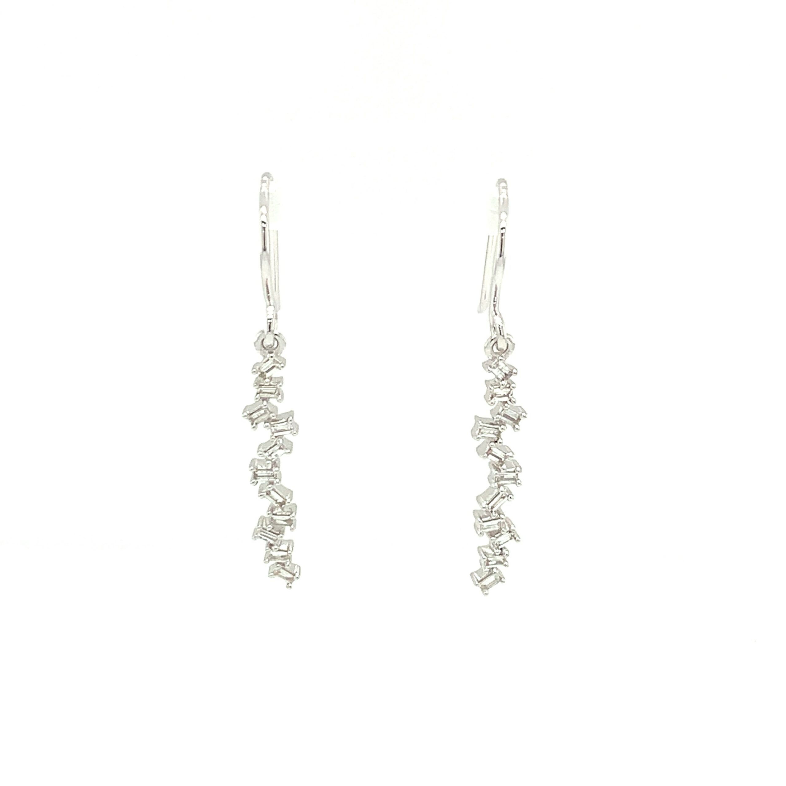 White Gold Diamond Dangle Bar Earrings