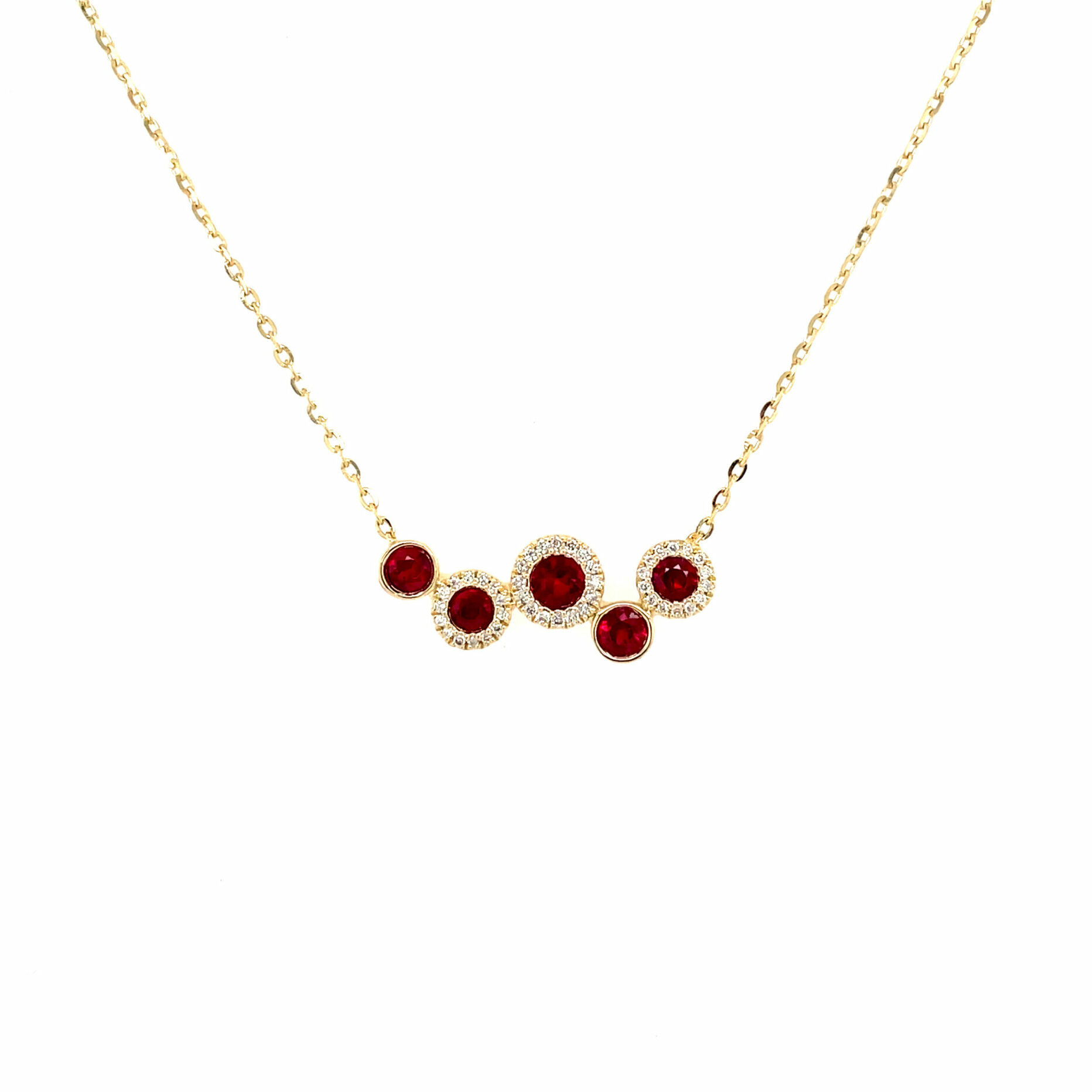 Yellow Gold Ruby and Diamond Five Circle Necklace