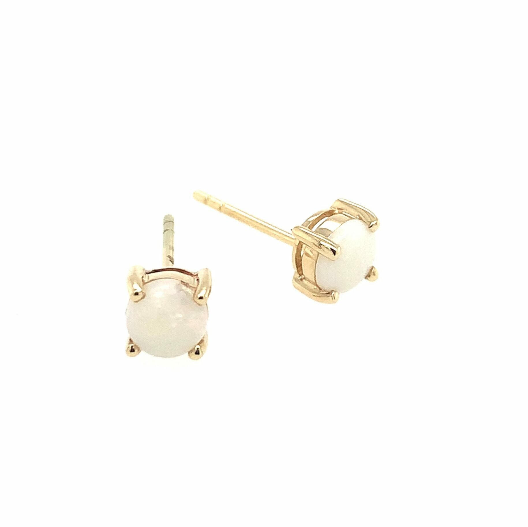 Yellow Gold White Opal Stud Earrings