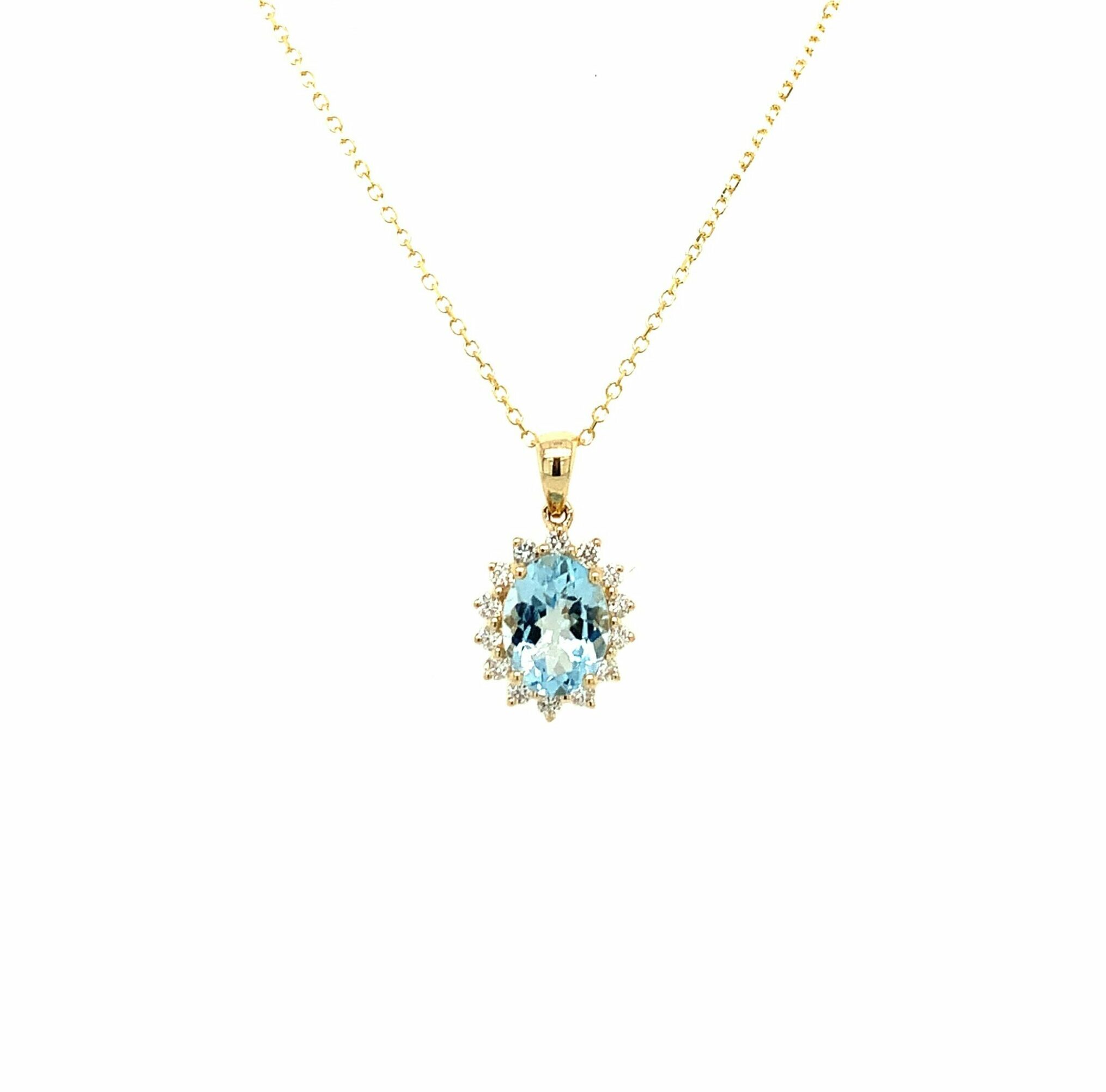 Yellow Gold Aquamarine and Diamond Burst Necklace