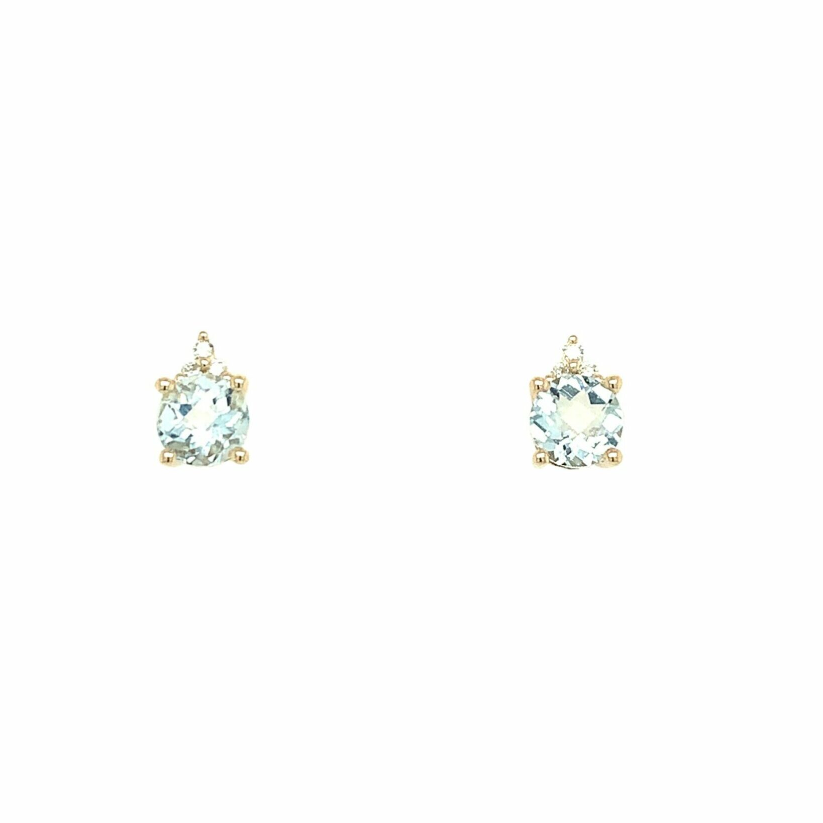 Yellow Gold Aquamarine and Diamond Stud Earrings