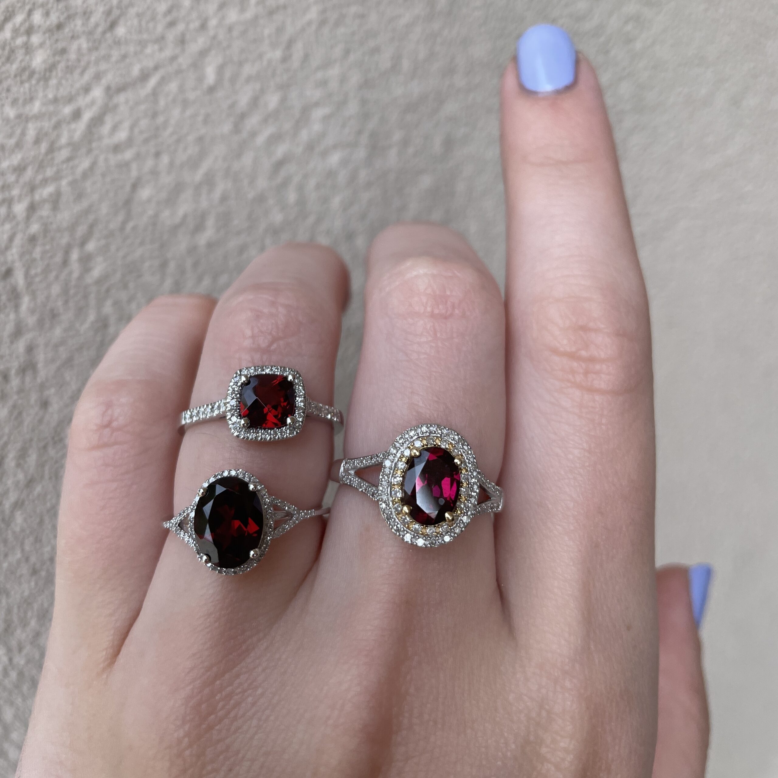 White Gold Garnet and Diamond Oval Ring