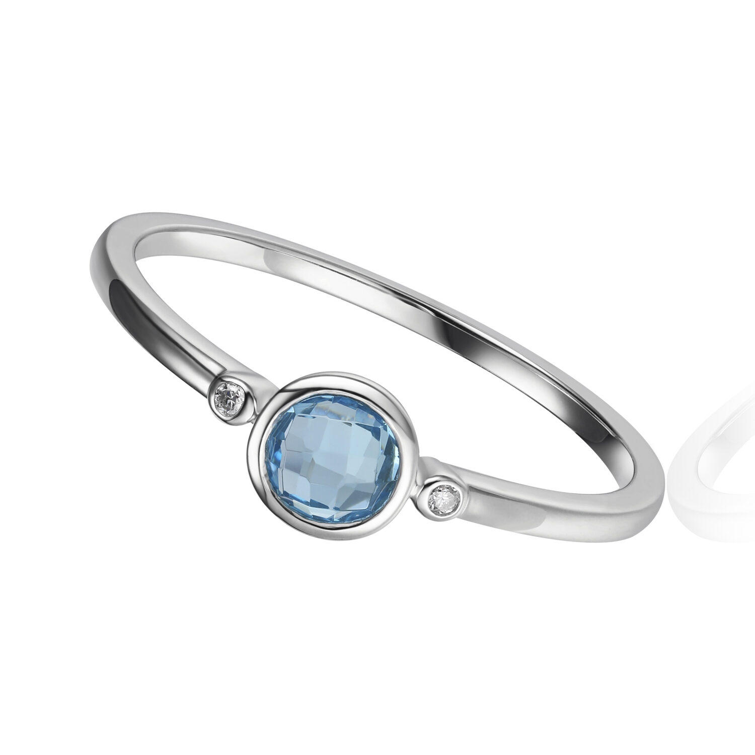 White Gold Blue Topaz and Diamond Ring