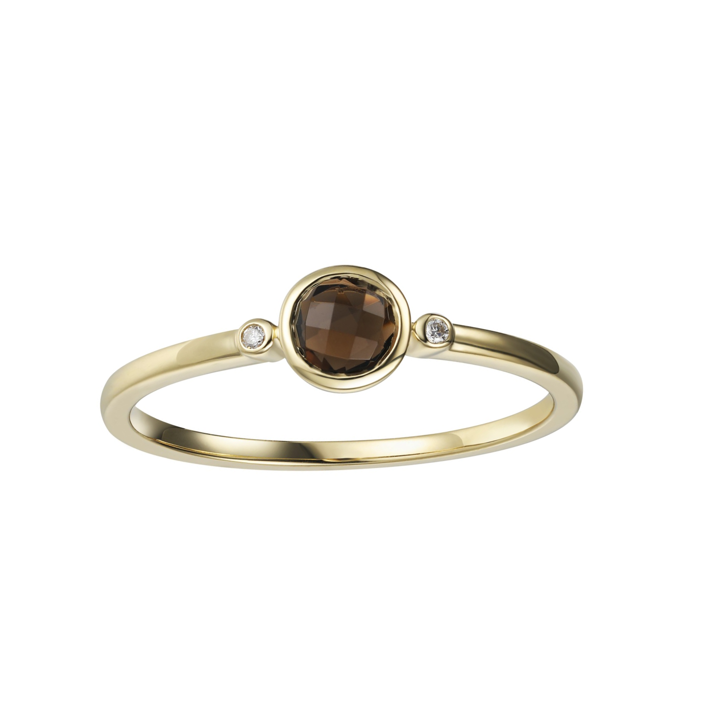 Yellow Gold Smoky Quartz and Diamond Ring