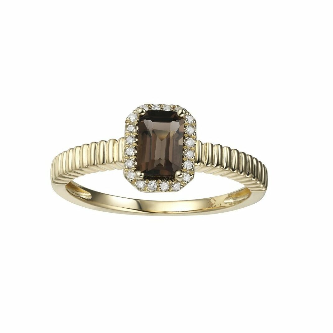 Yellow Gold Smoky Quartz and Diamond Ring