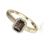 Yellow Gold Smoky Quartz and Diamond Ring