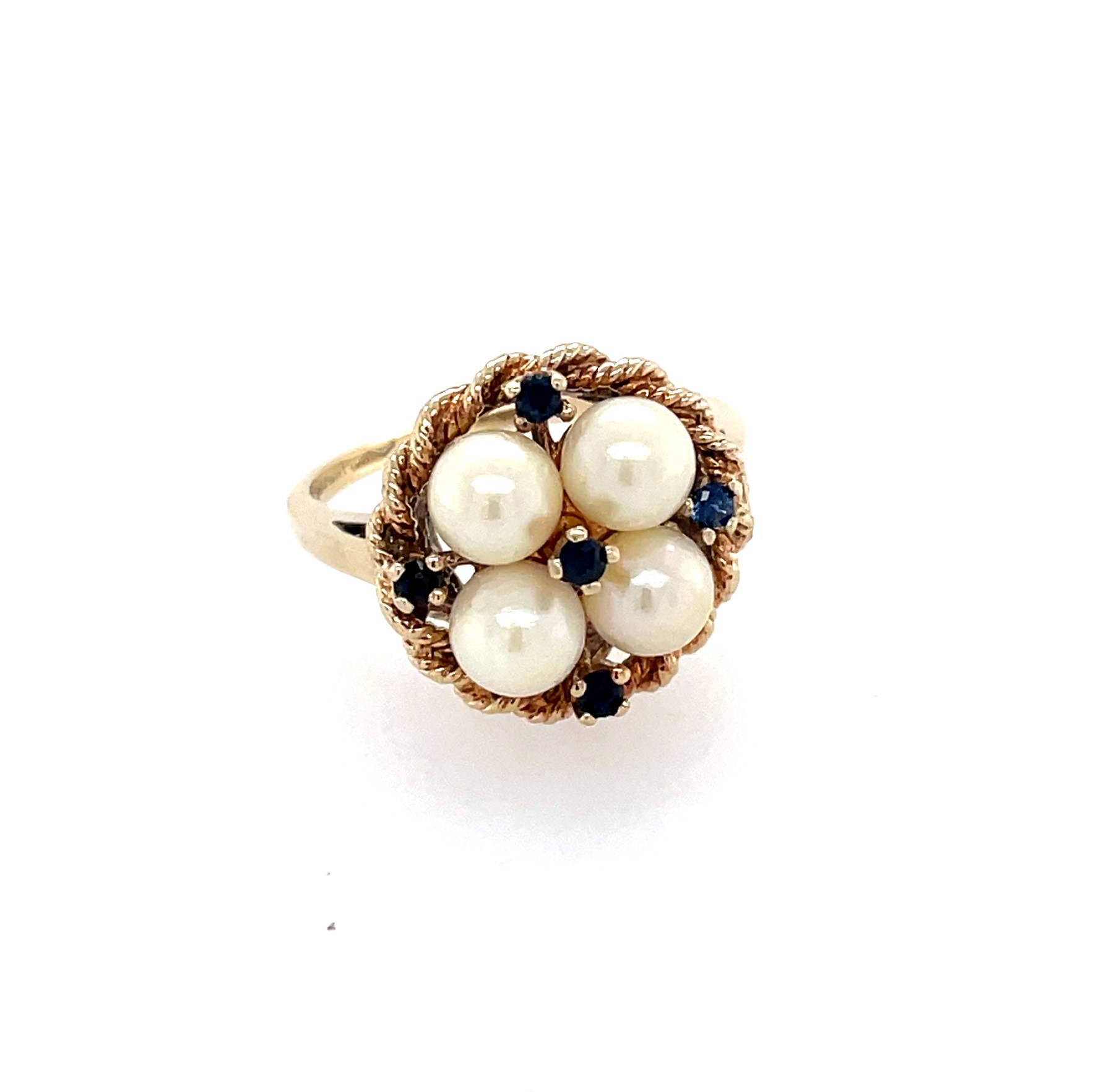 Estate: Yellow Gold Pearl and Sapphire Ring