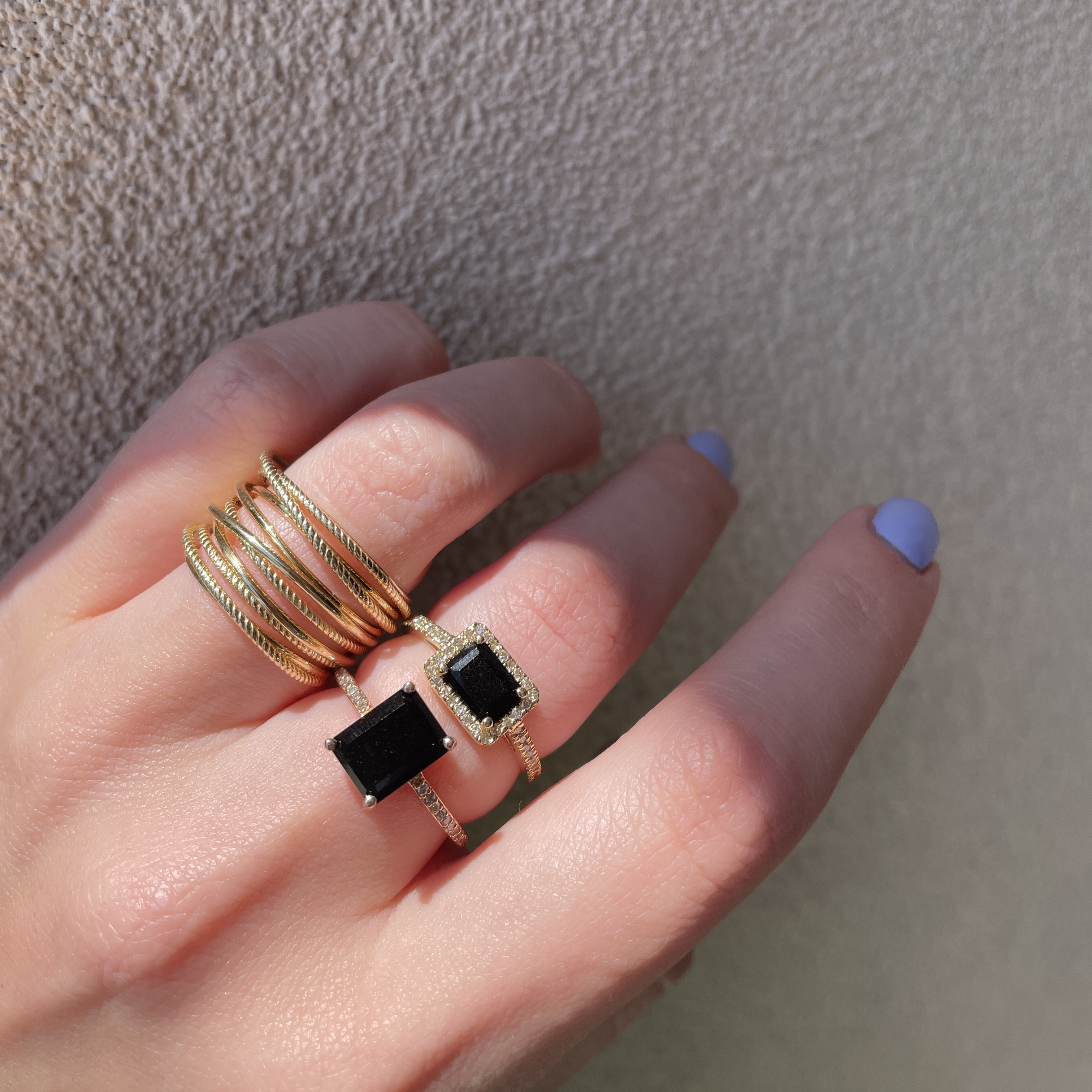 Yellow Gold Onyx and Diamond Ring