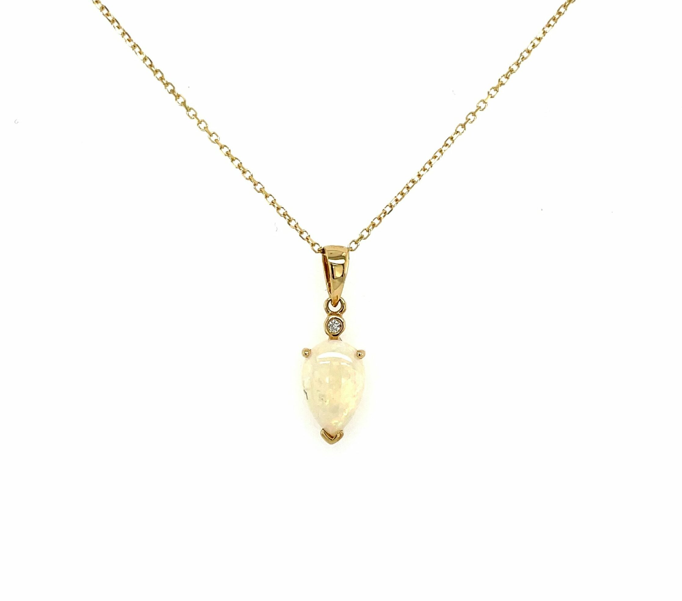 Yellow Gold Opal Drop Necklace