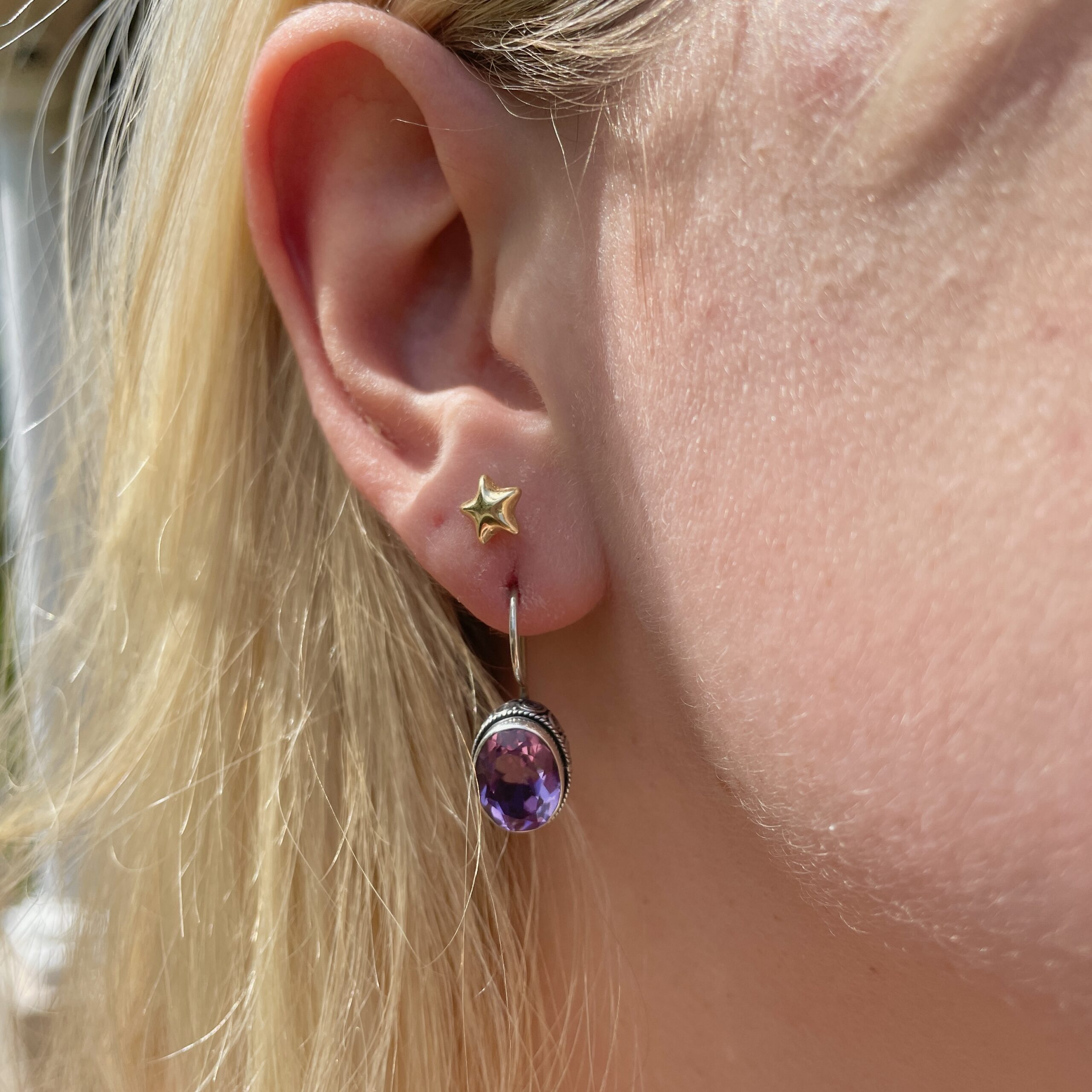 Sterling Silver Amethyst Oval Earrings