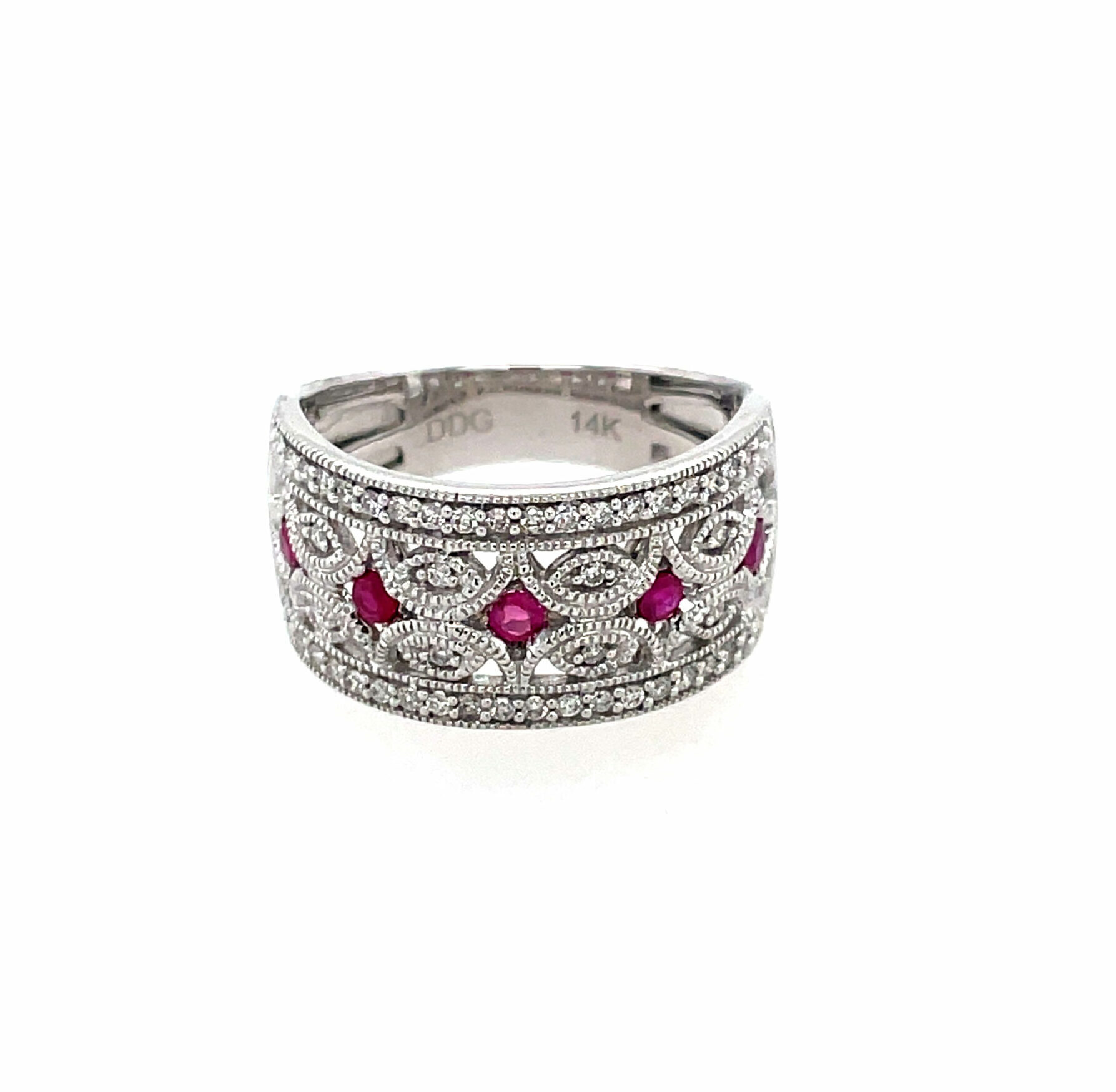 White Gold Diamond and Ruby Ring