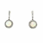 White Gold Diamond and Opal Drop Earrings