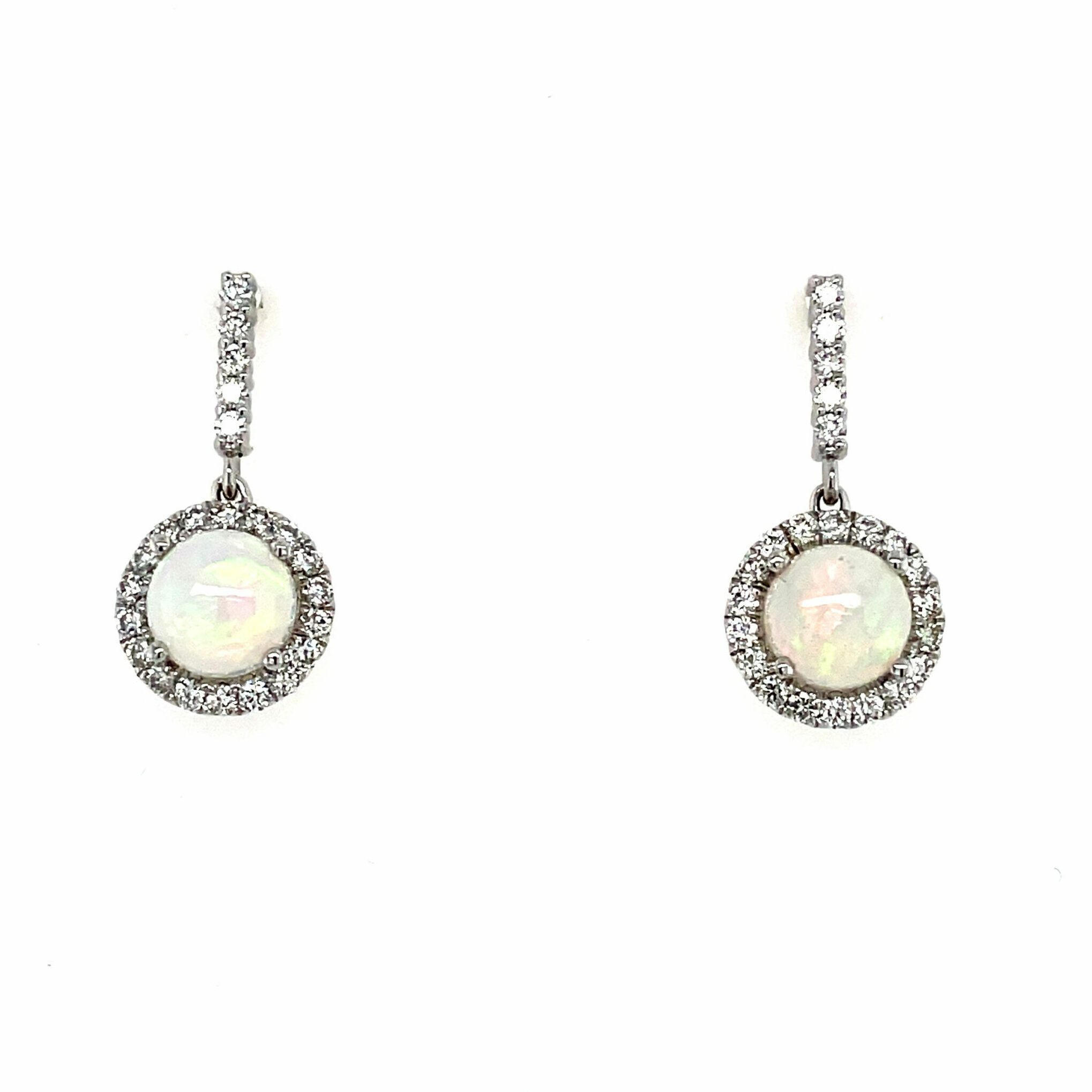 White Gold Diamond and Opal Drop Earrings