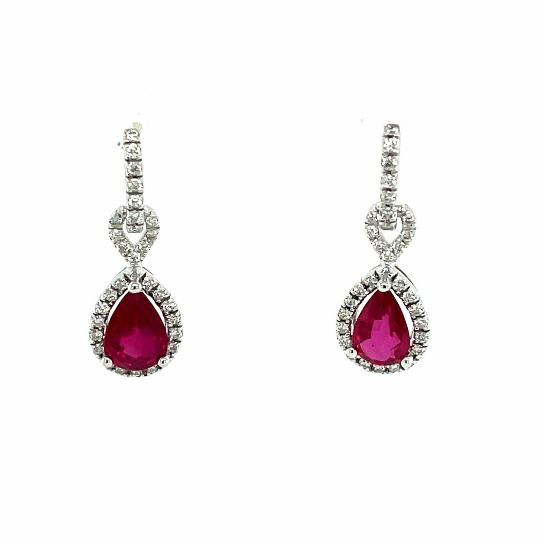 White Gold Diamond and Ruby Drop Earrings