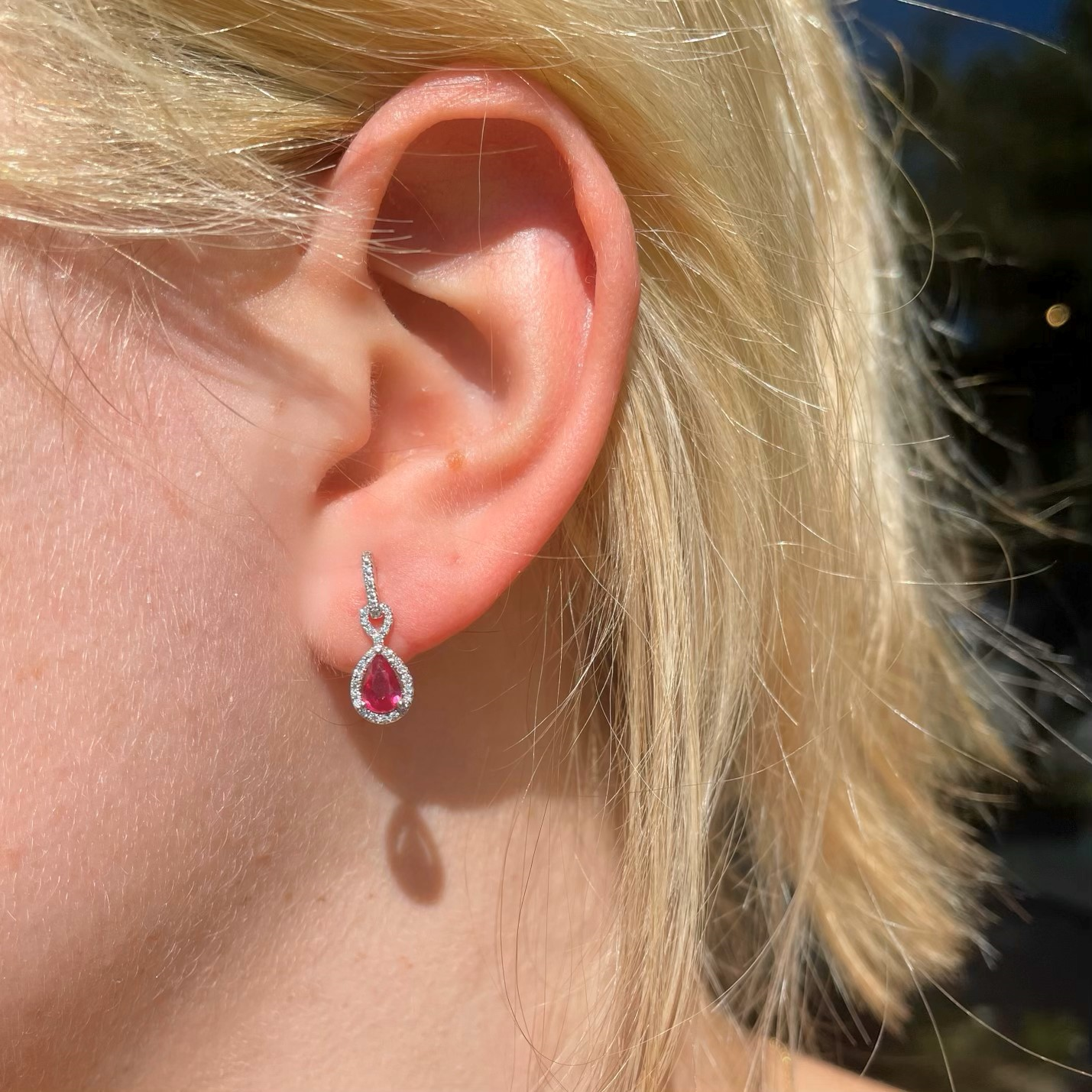 White Gold Diamond and Ruby Drop Earrings