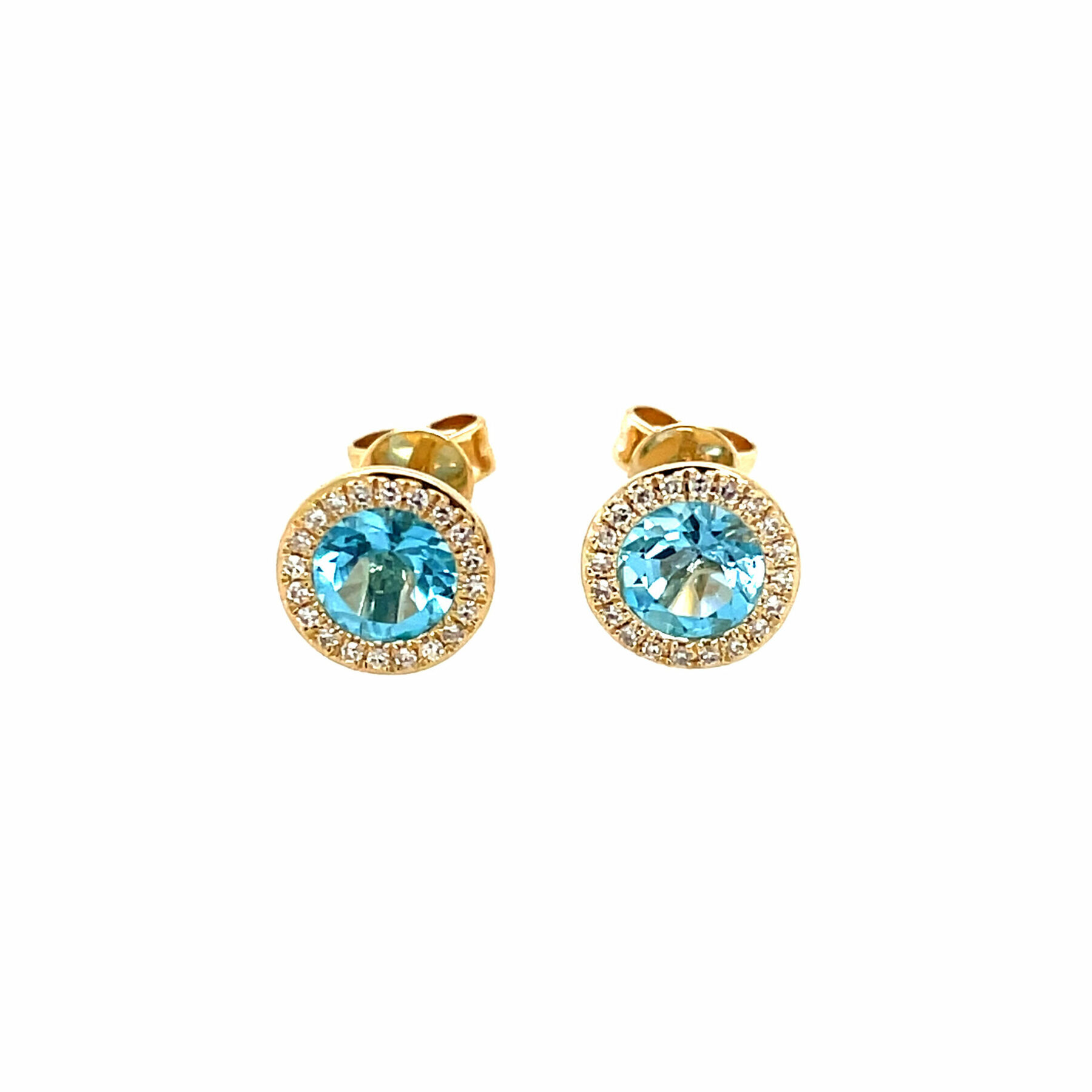 Yellow Gold Blue Topaz and Diamond Stud Earrings