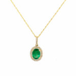 Yellow Gold Emerald and Diamond Oval Necklace