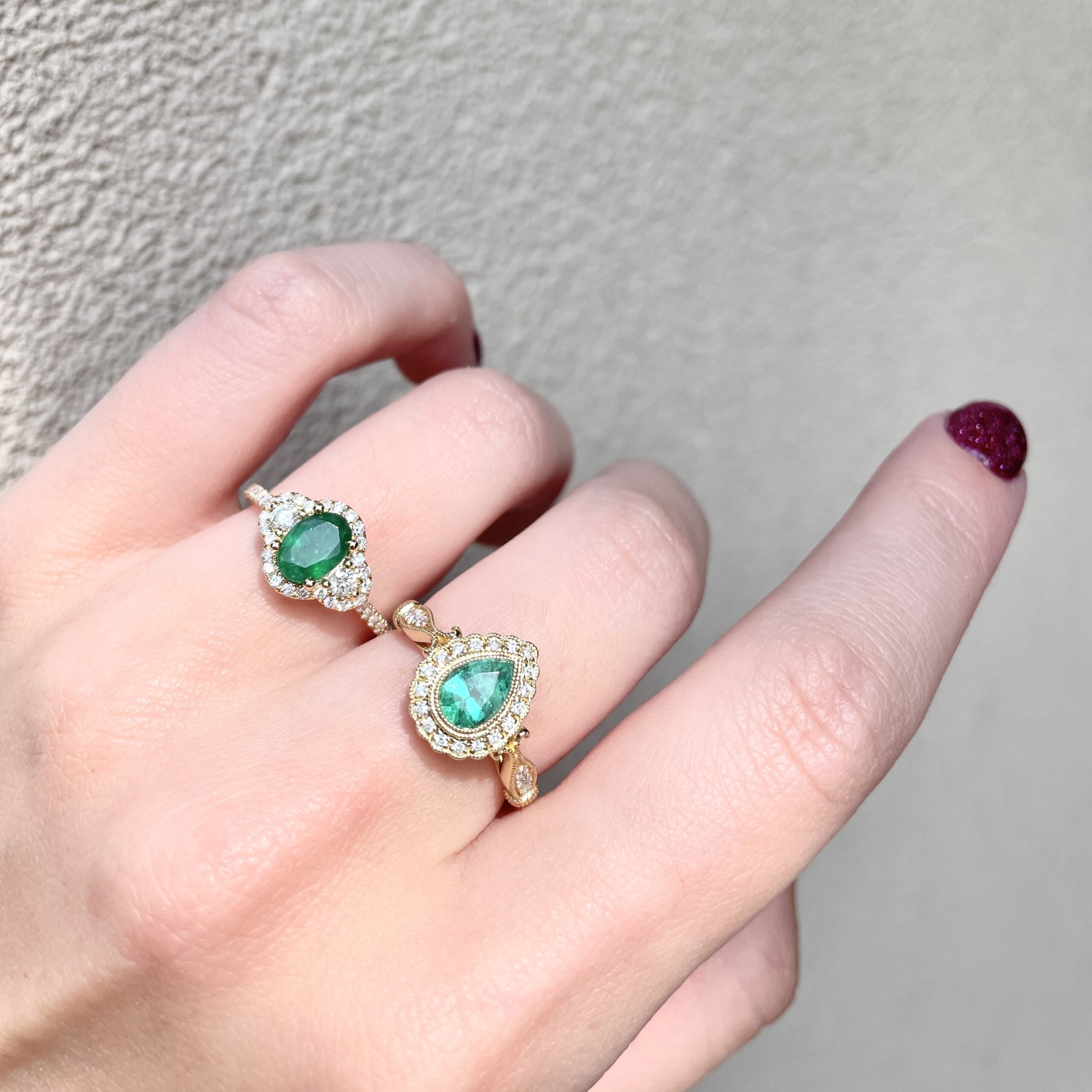 Yellow Gold Emerald and Diamond Pear Ring