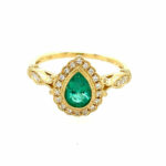 Yellow Gold Emerald and Diamond Pear Ring