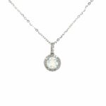 White Gold Quartz and Diamond Round Halo Necklace