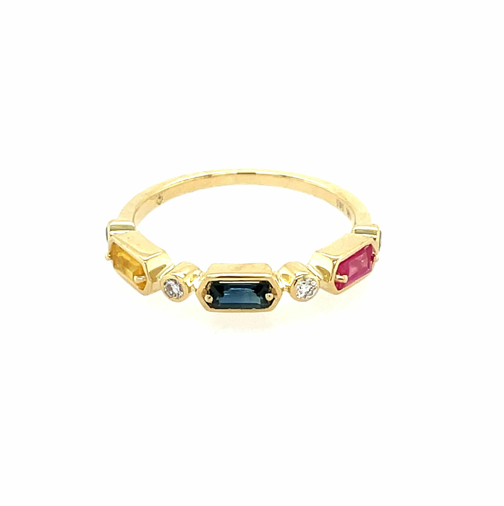 Yellow Gold Multicolor Sapphire and Diamond Stackable Ring