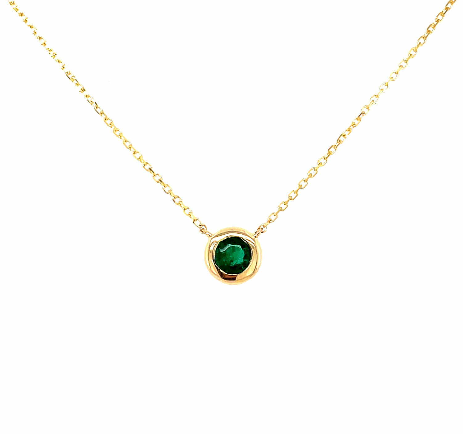 Yellow Gold Bezel Set Emerald Necklace