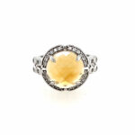 Sterling Silver Citrine and White Zircon Checkerboard Ring