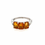 Sterling Silver Citrine and Zircon Three Stone Ring