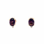 Yellow Gold Oval Amethyst and Diamond Stud Earrings