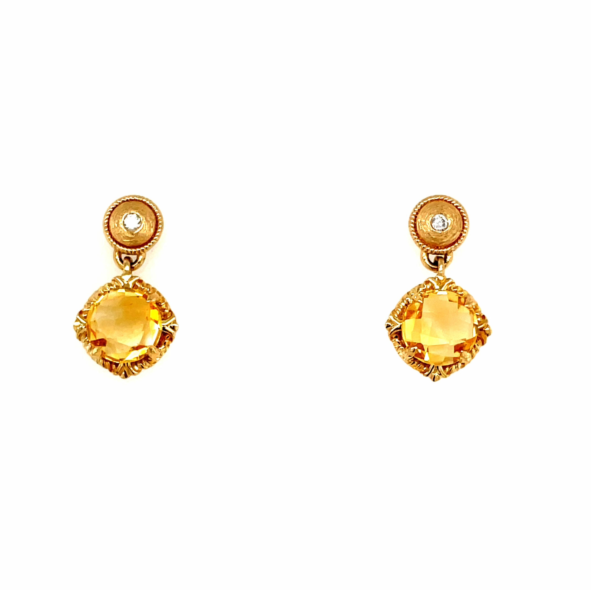 Yellow Gold Citrine and Diamond Earrings