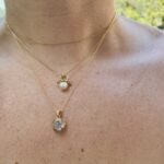 Yellow Gold Moonstone, Diamond and Alexandrite Necklace