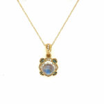 Yellow Gold Moonstone, Diamond and Alexandrite Necklace