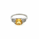 Sterling Silver Cushion Citrine and White Zircon Ring