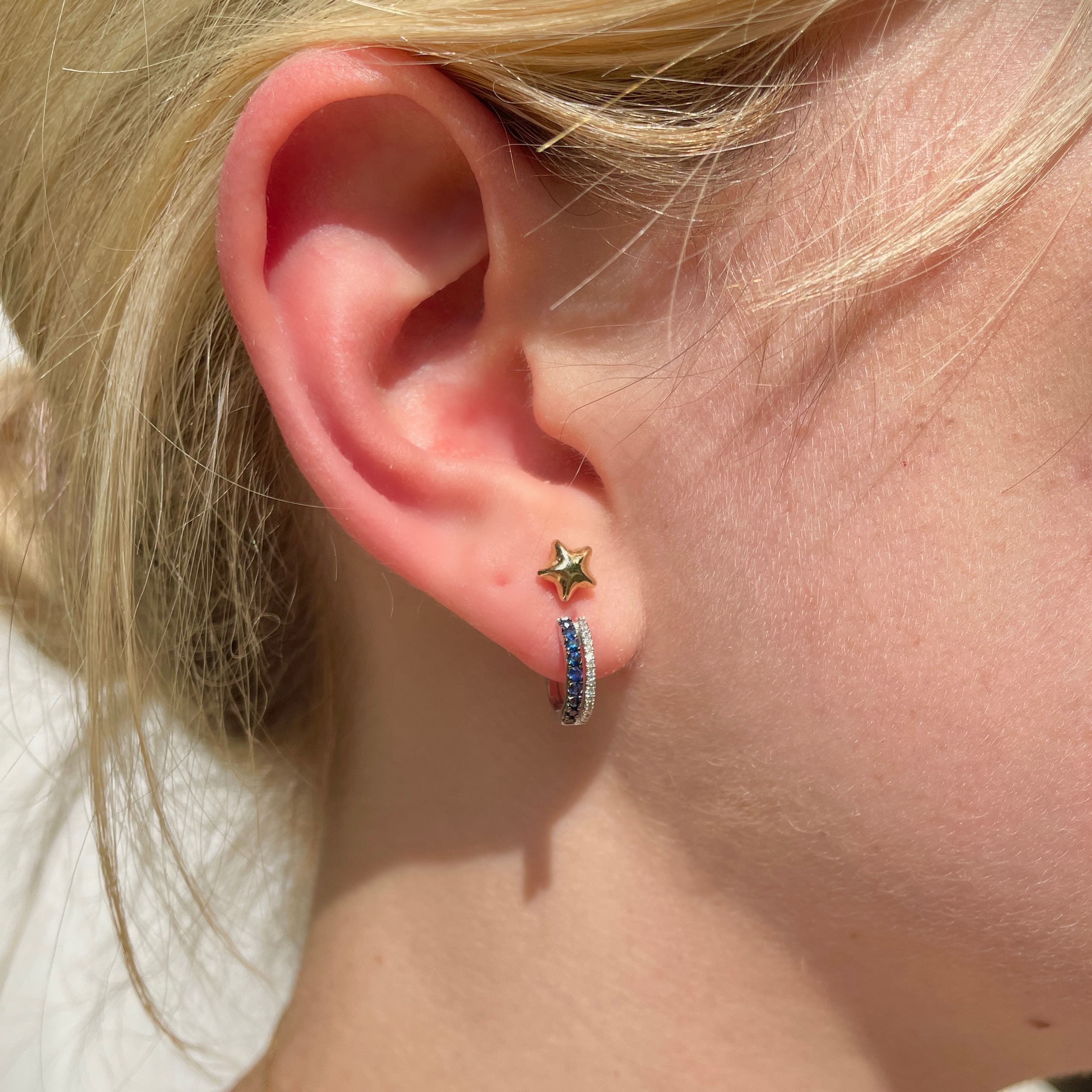 White Gold Sapphire and Diamond Huggie Earrings