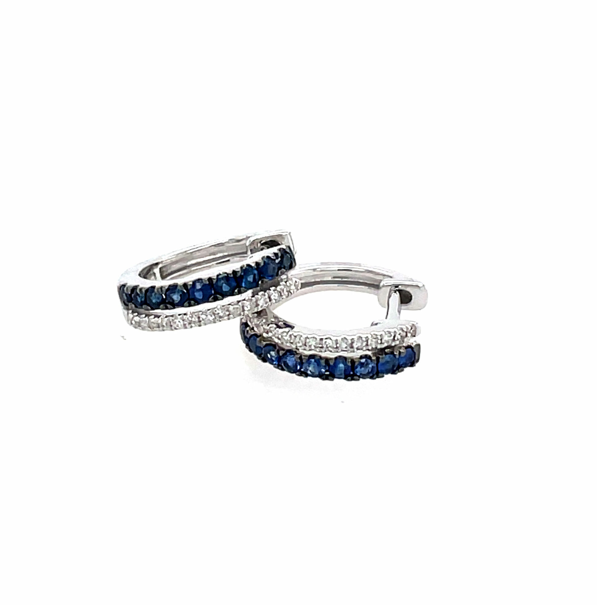 White Gold Sapphire and Diamond Huggie Earrings