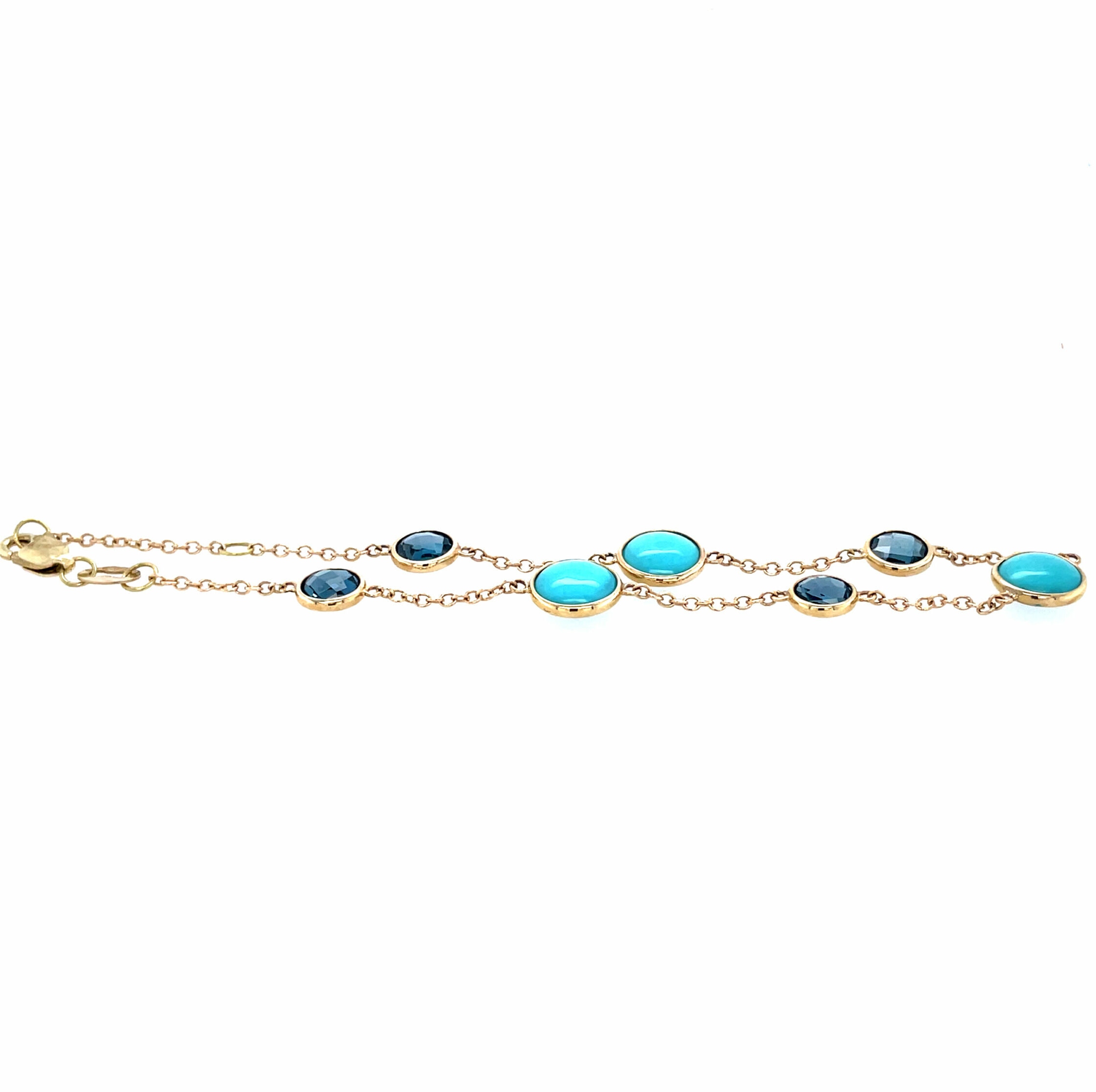 Yellow Gold Blue Topaz and Turquoise Bracelet