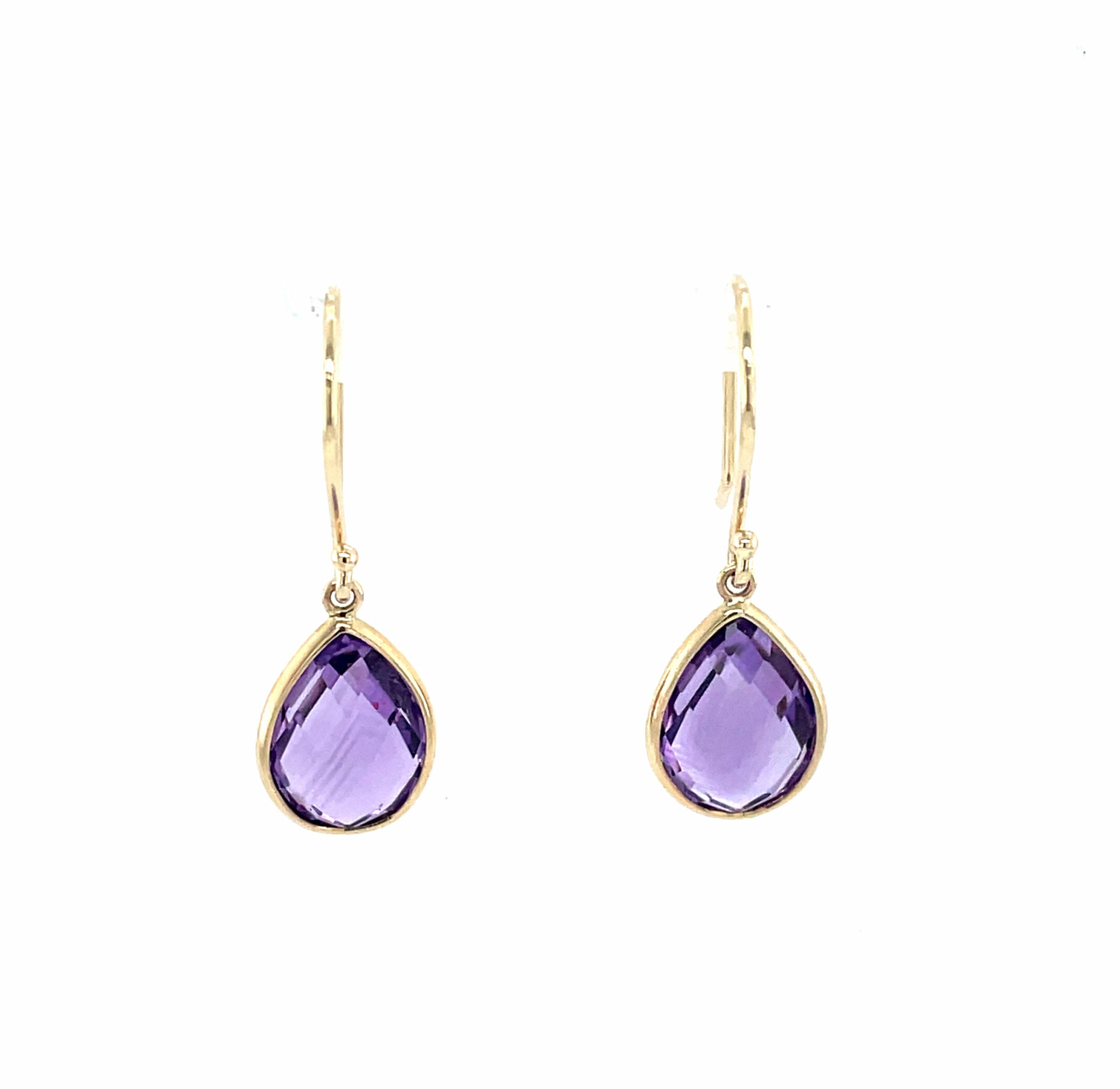 Yellow Gold Amethyst Dangle Earrings