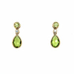 Yellow Gold Peridot and Diamond Double Drop Earrings