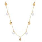 Yellow Gold Freshwater Pearl and Bead Drop Necklace