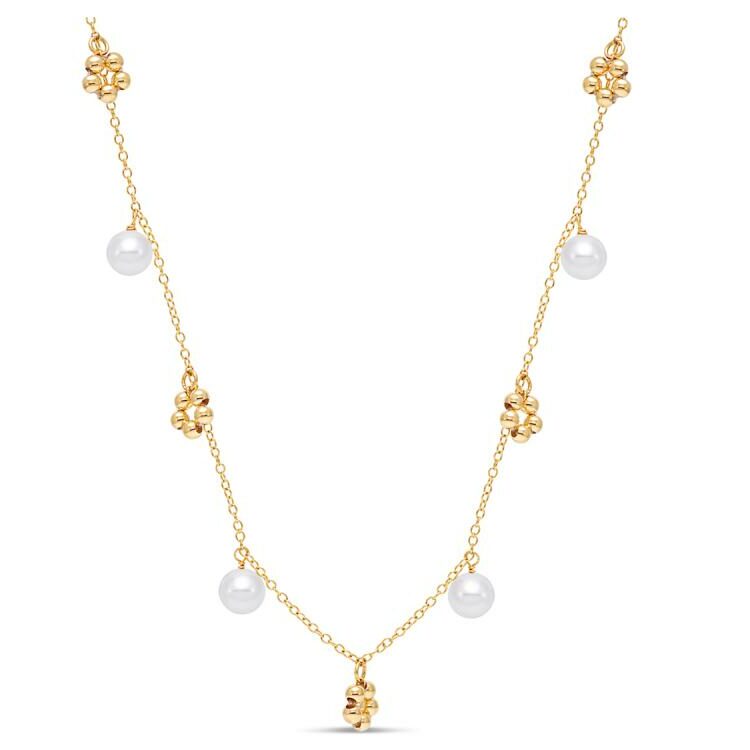 Yellow Gold Freshwater Pearl and Bead Drop Necklace