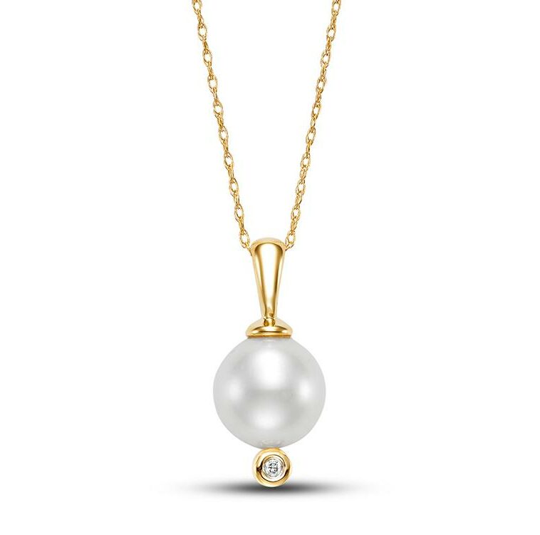 Yellow Gold Freshwater Pearl and Diamond Drop Necklace
