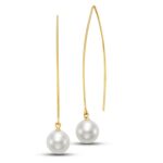 Yellow Gold Floating Freshwater Pearl Wire Earrings