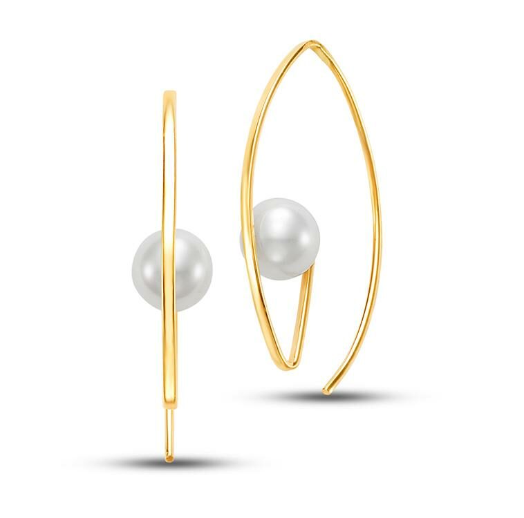 Yellow Gold Floating Pearl Wire Earrings