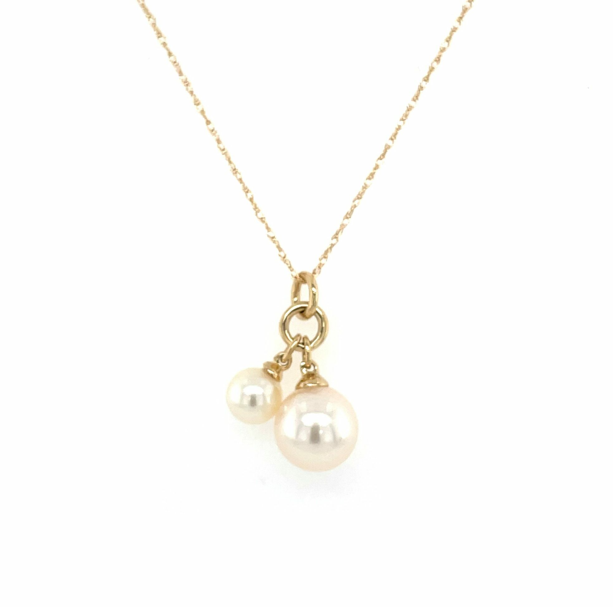 Yellow Gold Freshwater Pearl Double Drop Necklace