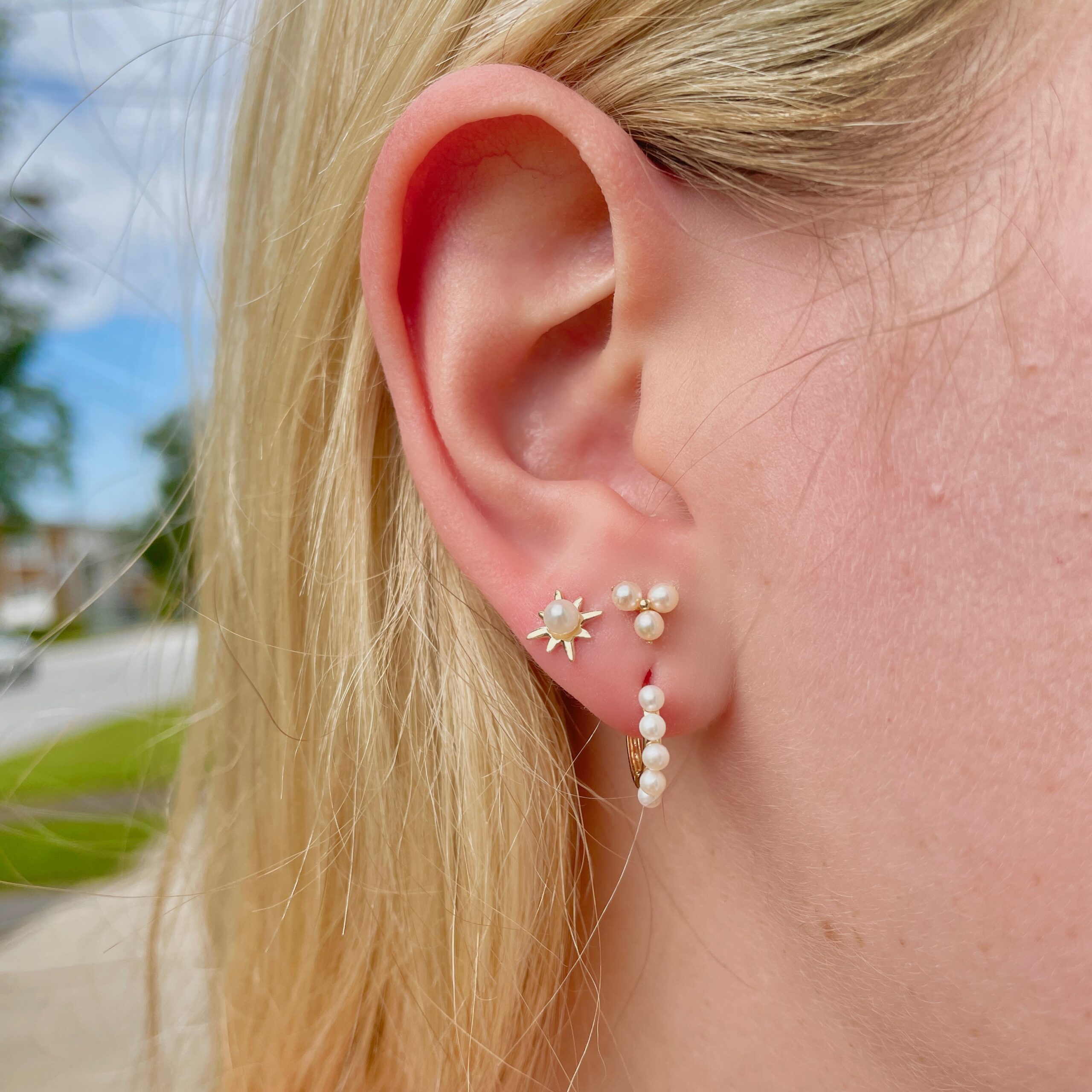 Yellow Gold Freshwater Pearl Huggie Earrings