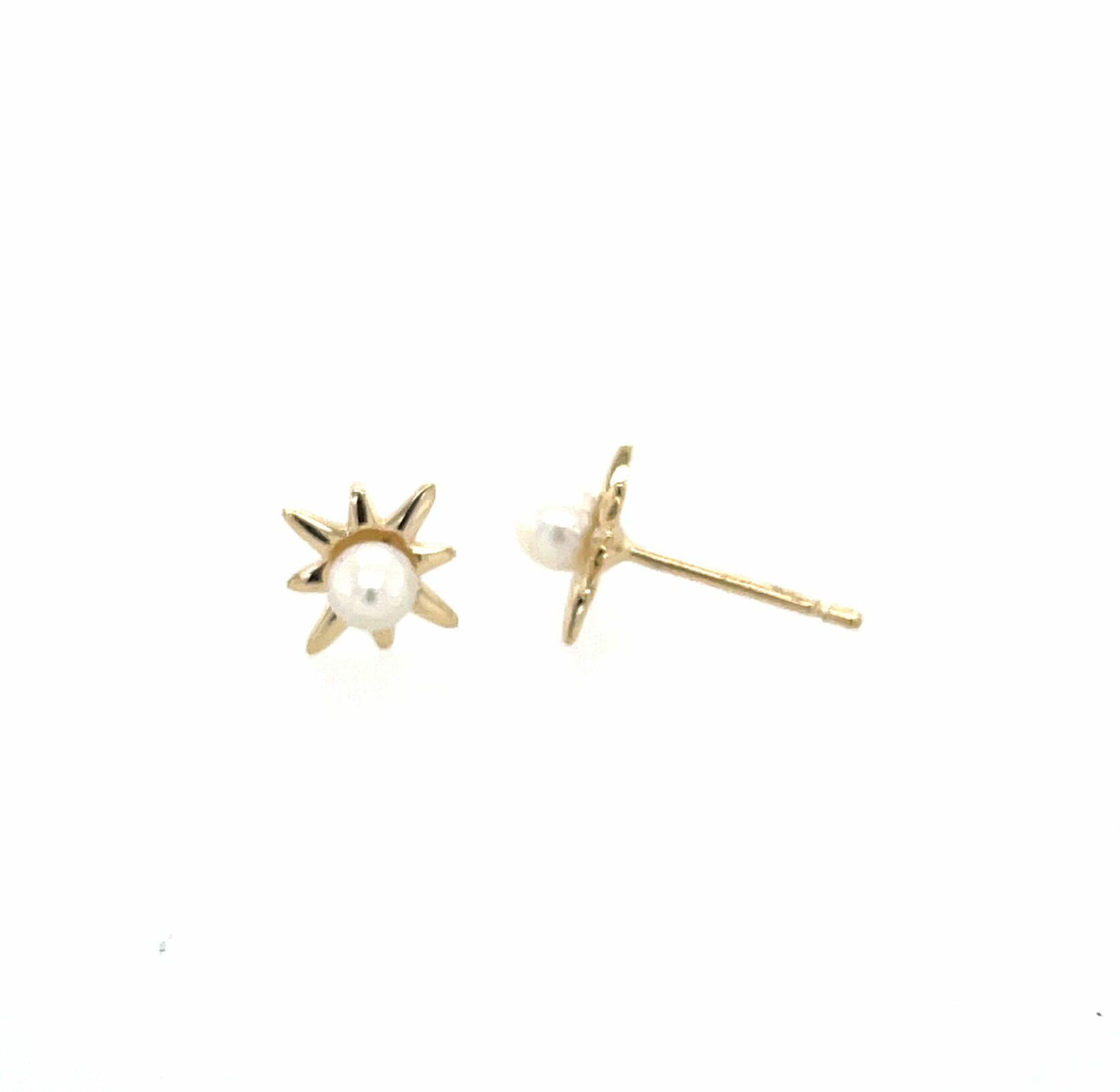 Yellow Gold Freshwater Pearl Star Stud Earrings