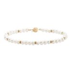 Yellow Gold Bead and Freshwater Pearl Row Bracelet