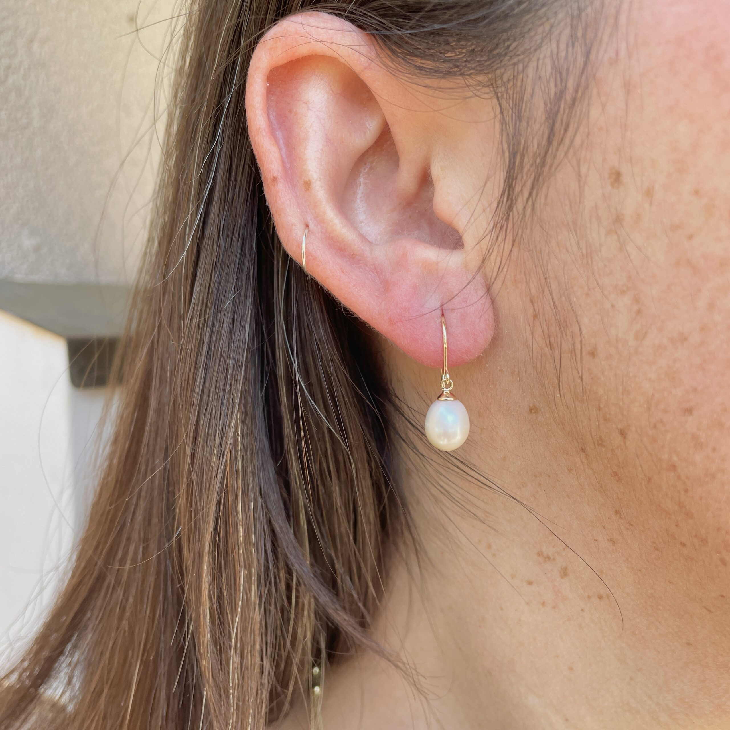 Yellow Gold Freshwater Pearl Drop Earrings