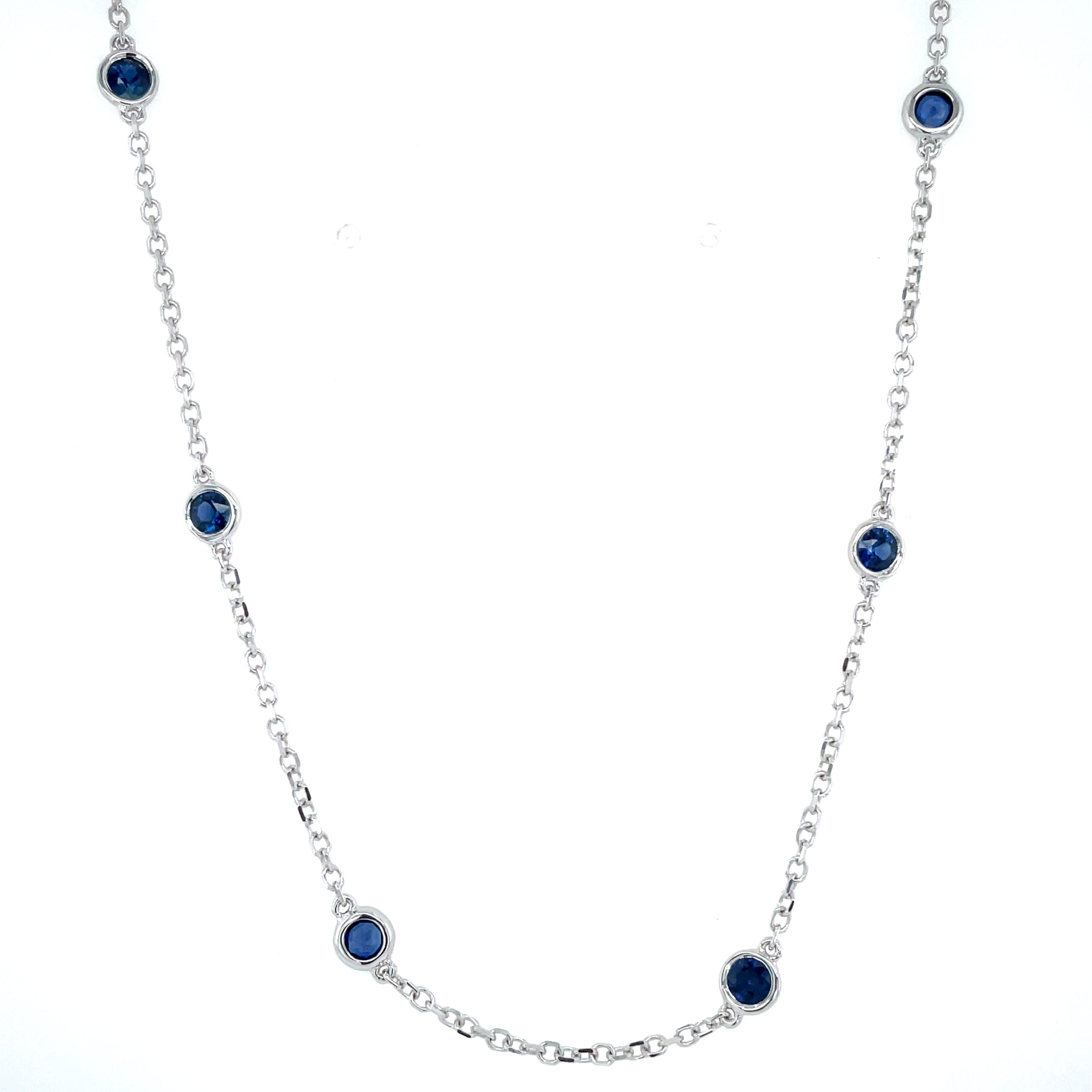 White Gold Sapphire Station Necklace