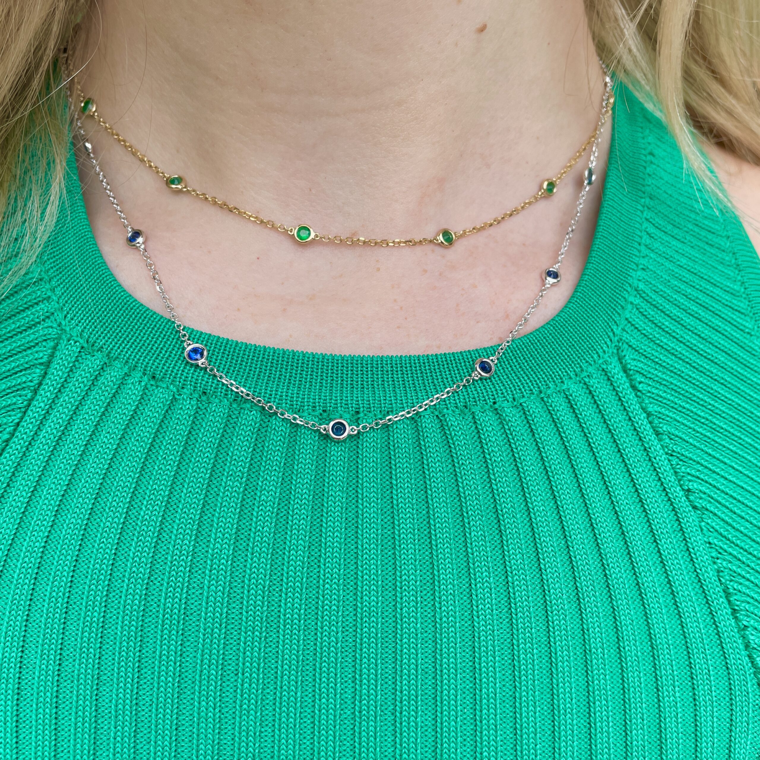 White Gold Sapphire Station Necklace